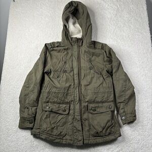 American Eagle Military Jacket Men's Small Green Sherpa Lined Hood Utility Y2K